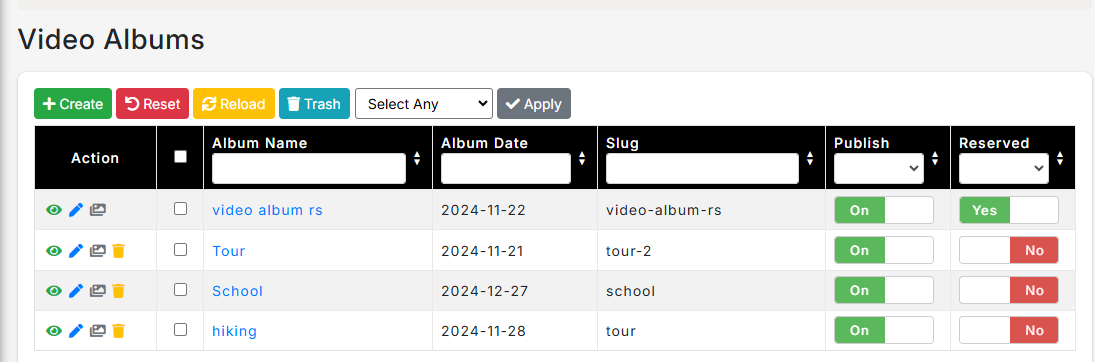 Video Album List