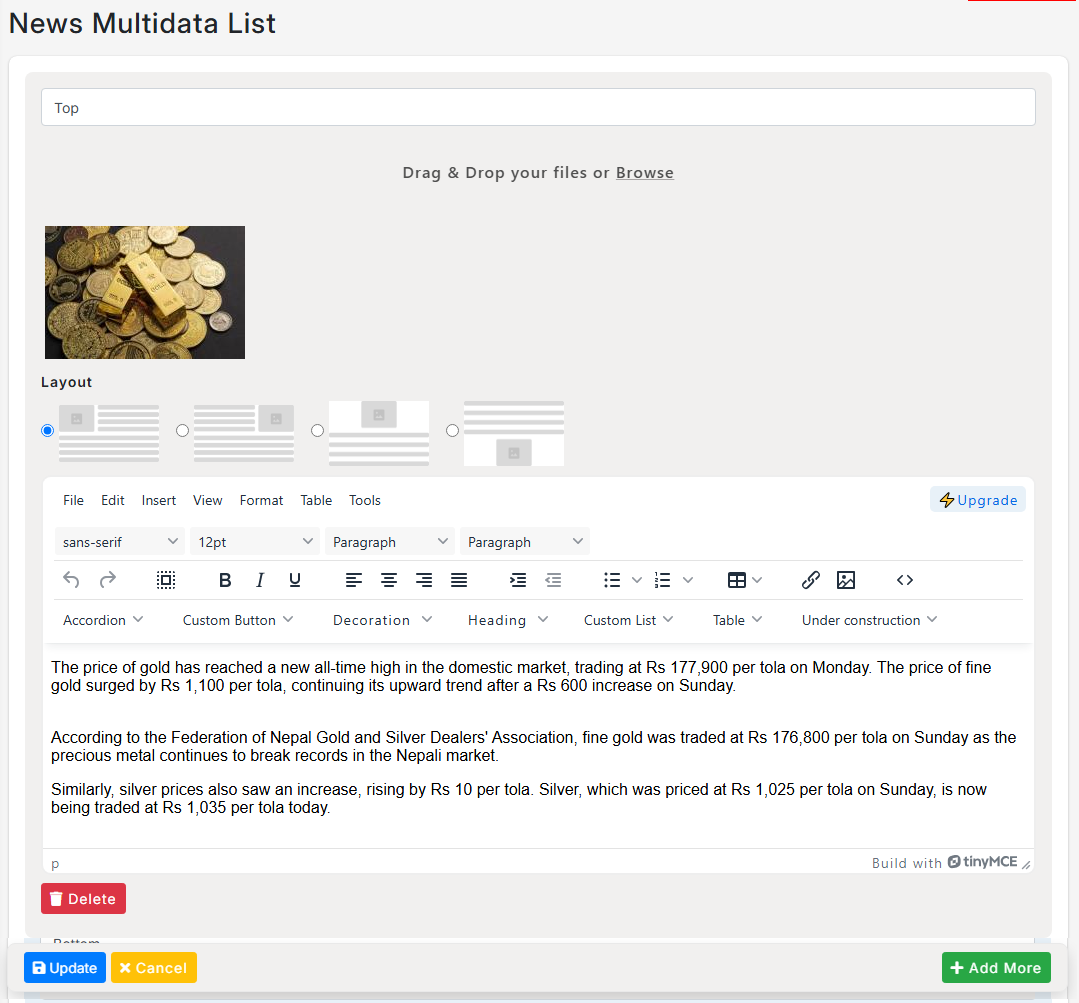 Create/Update Multidata